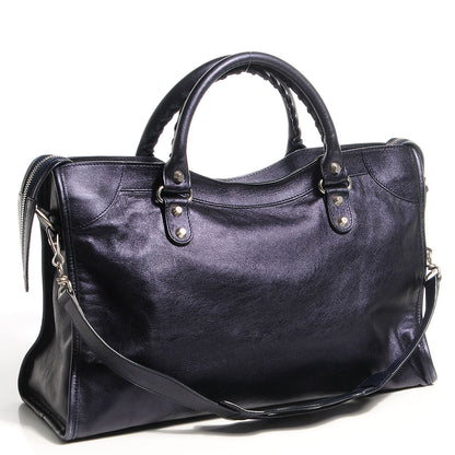 Balenciaga Metallic Agneau Classic Silver Hardware City Dark Purple 7 of 14