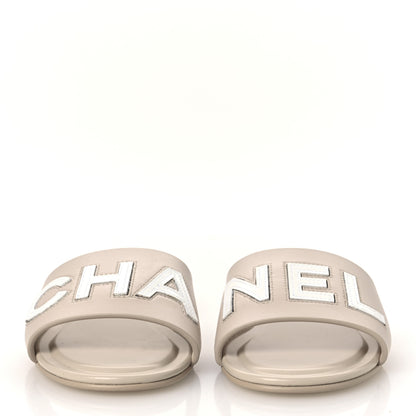 Chanel Calfskin Patent Calfskin Logo Mules 36 Beige 3 of 10