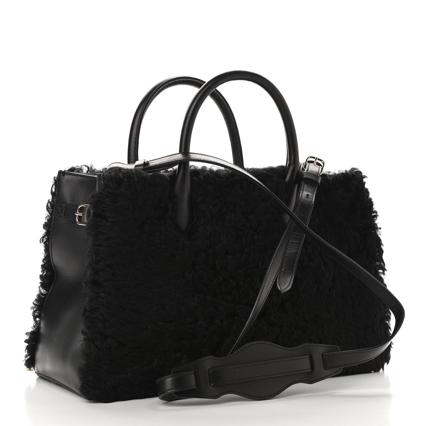 Shearling Calfskin Padlock Nude Work XS Bag Black