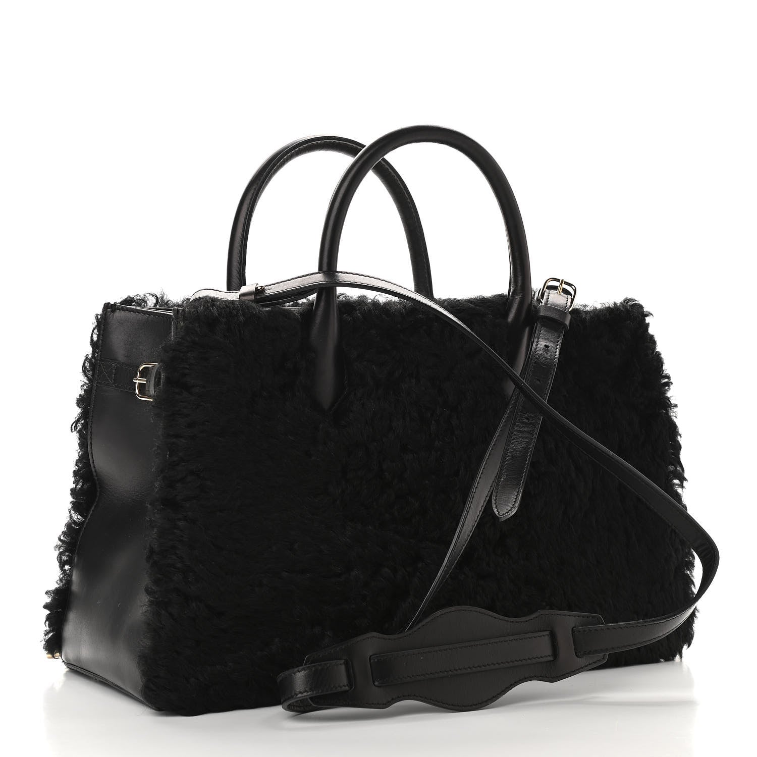 Balenciaga Shearling Calfskin Padlock Nude Work XS Bag Black 3 of 14
