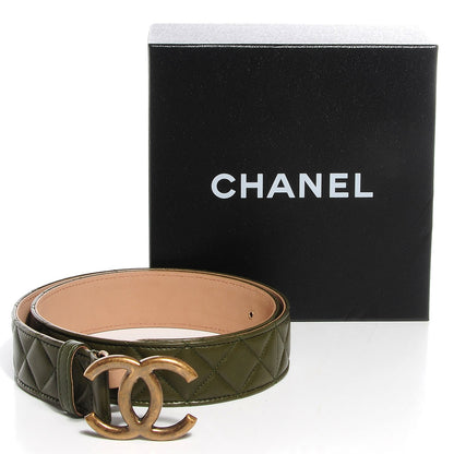 Chanel Lambskin Quilted CC Belt 85 34 Khaki 5 of 5