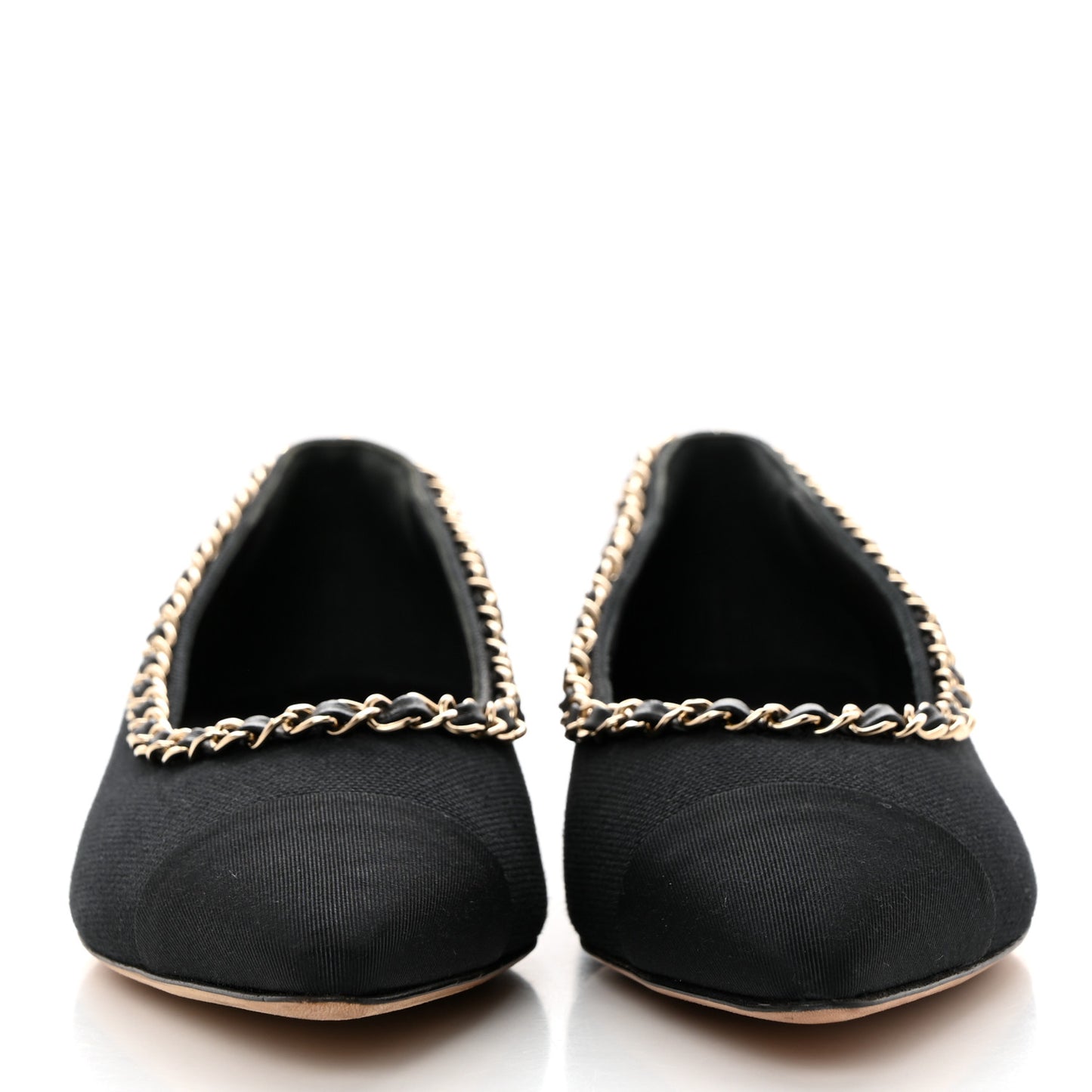 Fabric Grosgrain Chain Cap Toe Flats 36 Black