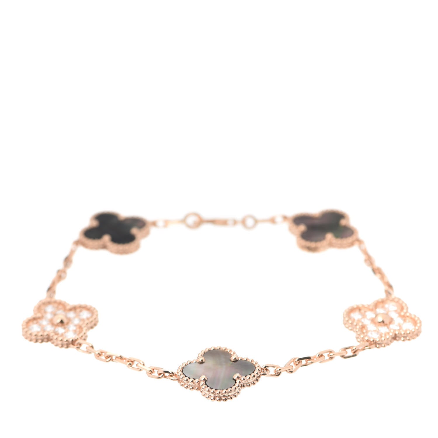Van Cleef & Arpels 18K Rose Gold Diamond Gray Mother of Pearl 5 Motifs Vintage Alhambra Bracelet 1 of 8