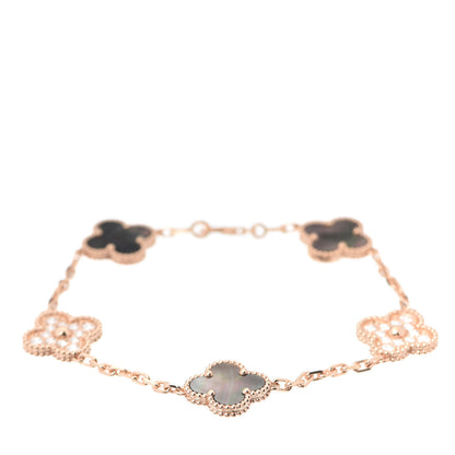 Van Cleef & Arpels 18K Rose Gold Diamond Gray Mother of Pearl 5 Motifs Vintage Alhambra Bracelet 1 of 8