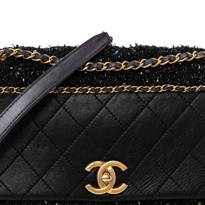 Chanel Lambskin Quilted Tweed Sequin Medium Chain Flap Bag Black Multicolor 9 of 15