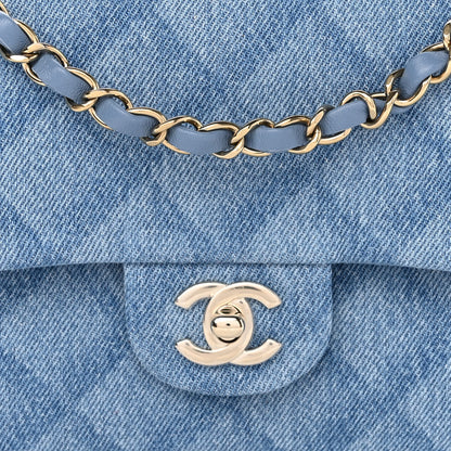 Chanel Printed Denim Quilted Medium Double Flap Light Blue 8 of 11