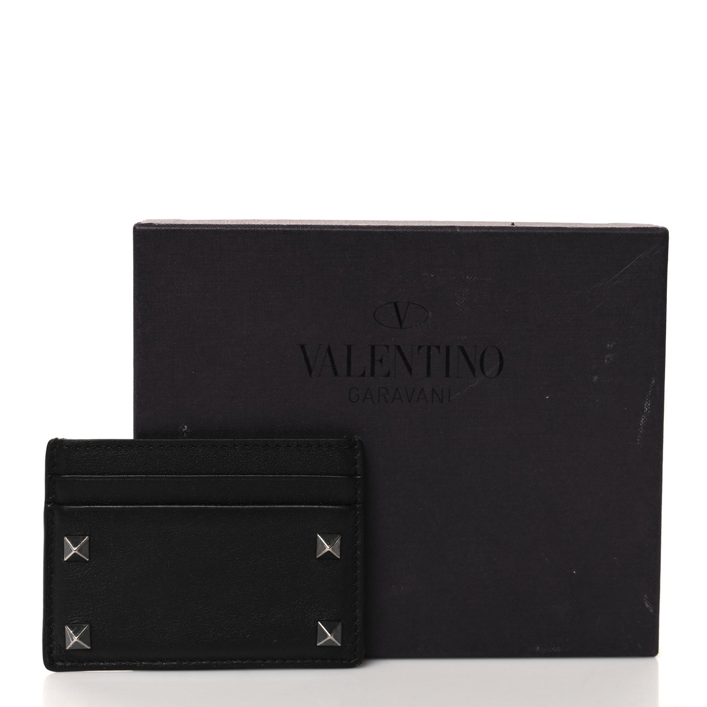 VALENTINO GARAVANI Vitello Rockstud Card Holder Black