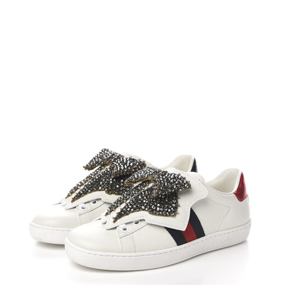 Gucci Calfskin Ayers Web Womens Ace Bow Lace Sneakers 34.5 White 3 of 11