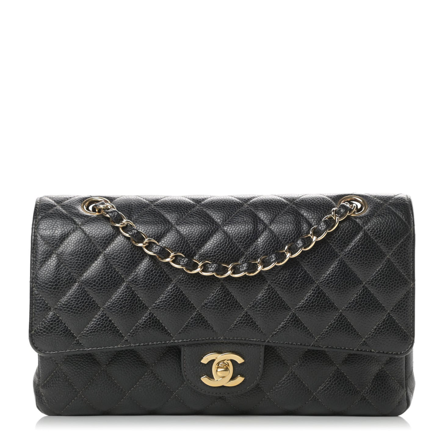 Caviar Quilted Medium Double Flap Black
