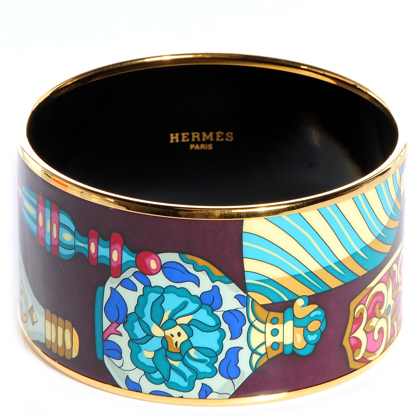 Enamel Printed Flacons Extra Wide Bracelet 70 Raisin