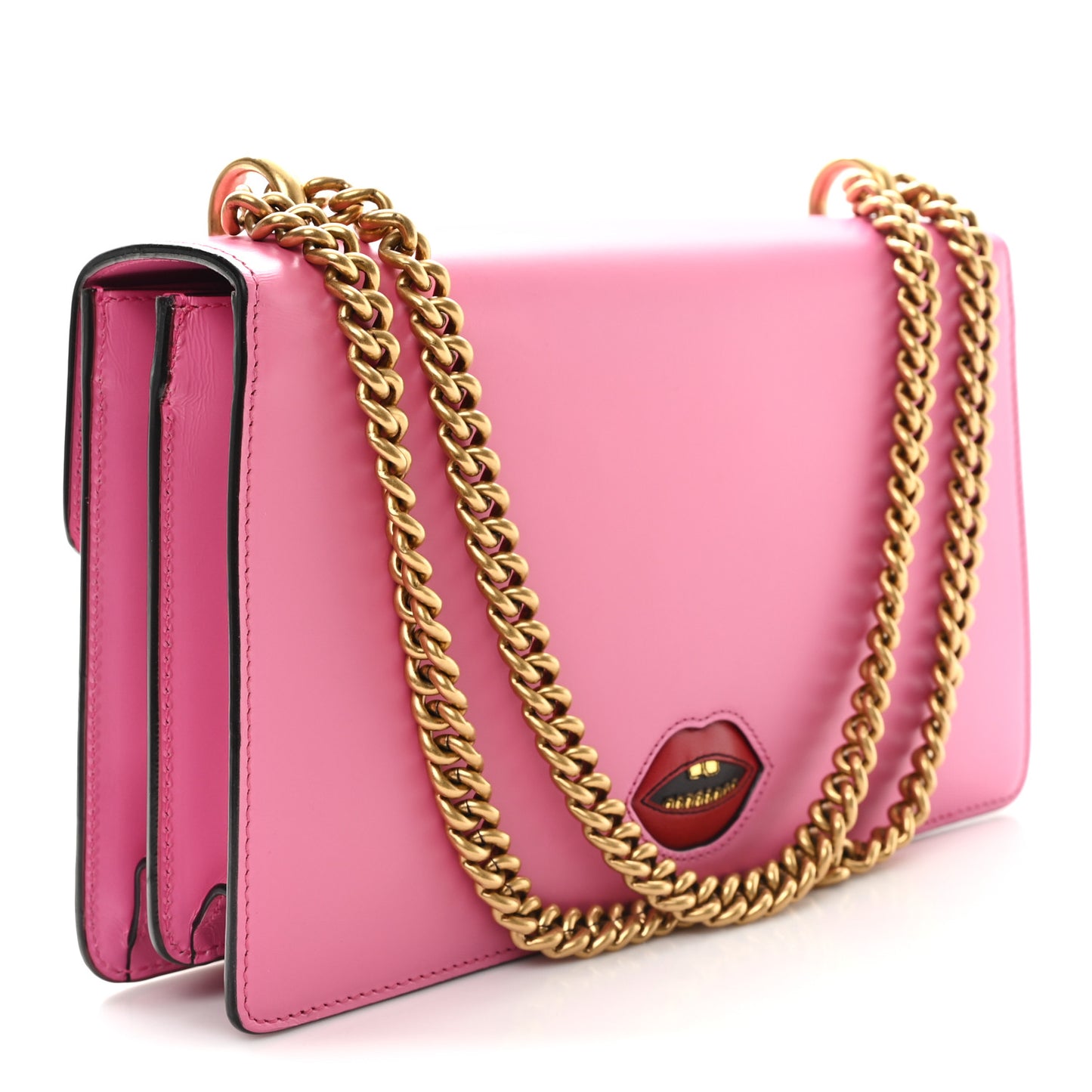 Knight Calfskin Malaga Kid Heart Medium GG Marmont Chain Handle Bag Tropical Pink Flower Hibiscus Red Multicolor