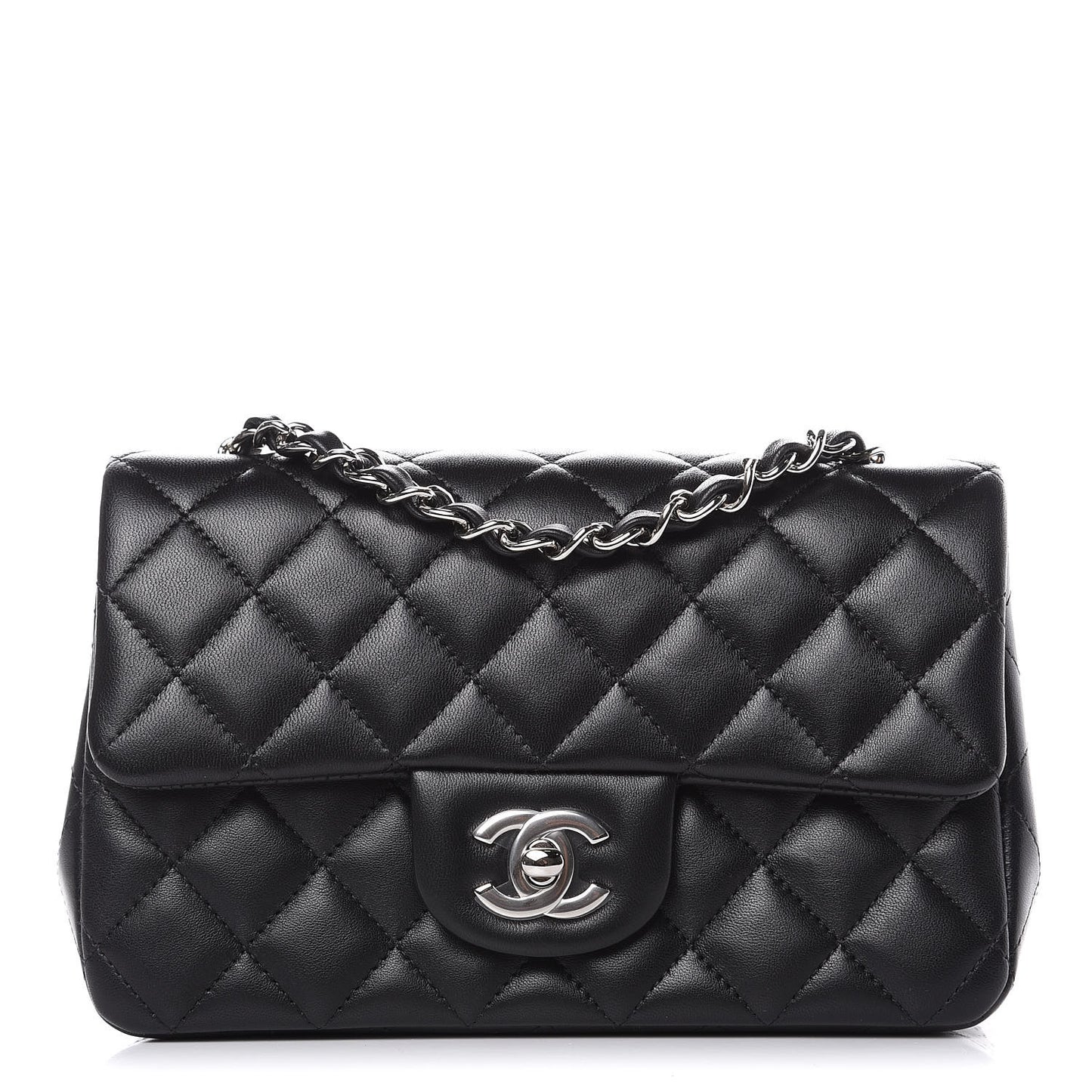 Lambskin Quilted Mini Rectangular Flap Black