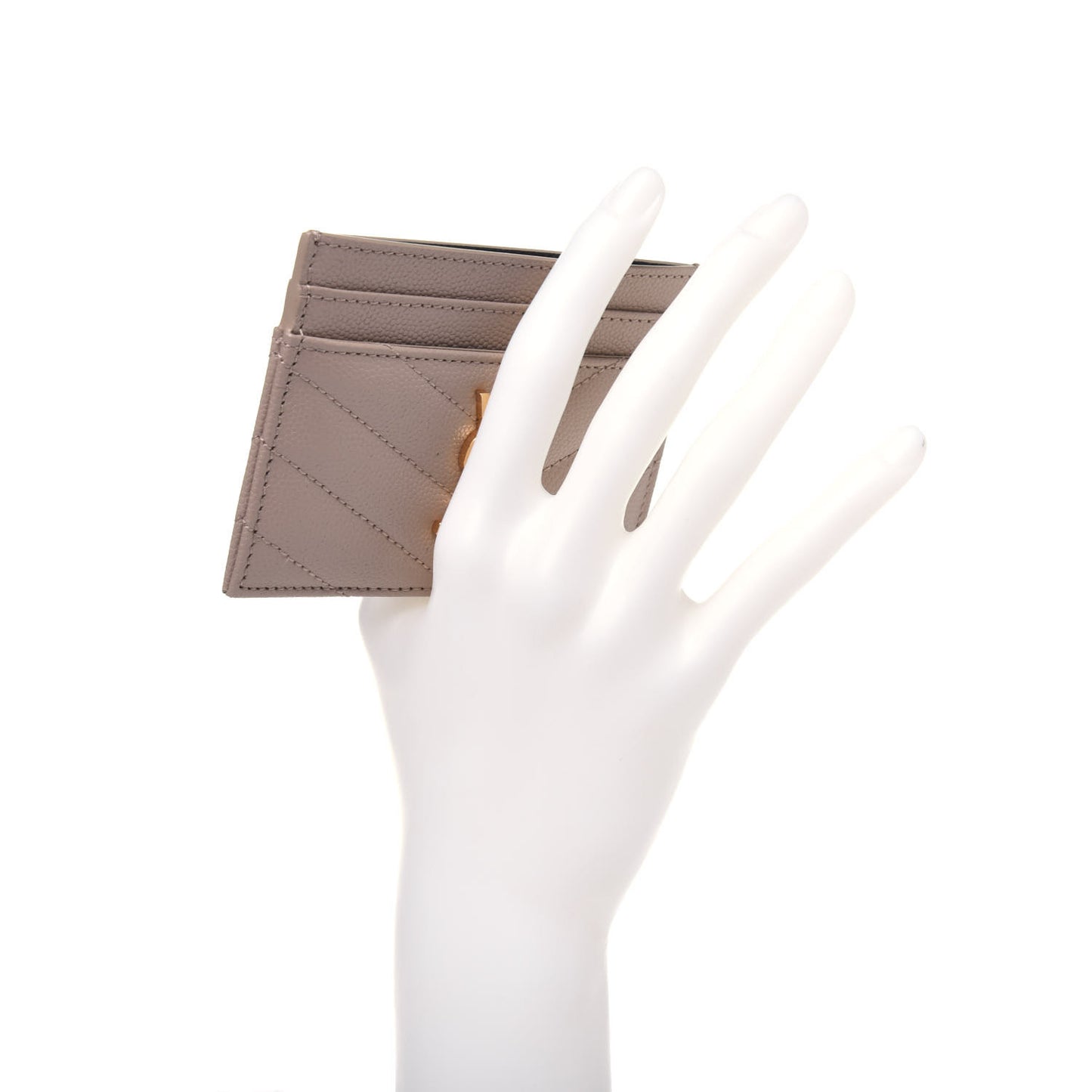 Grain De Poudre Matelasse Chevron Monogram Credit Card Case Dark Beige