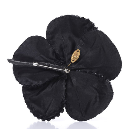 Chanel Velvet Crystal Camellia Brooch Black 3 of 5