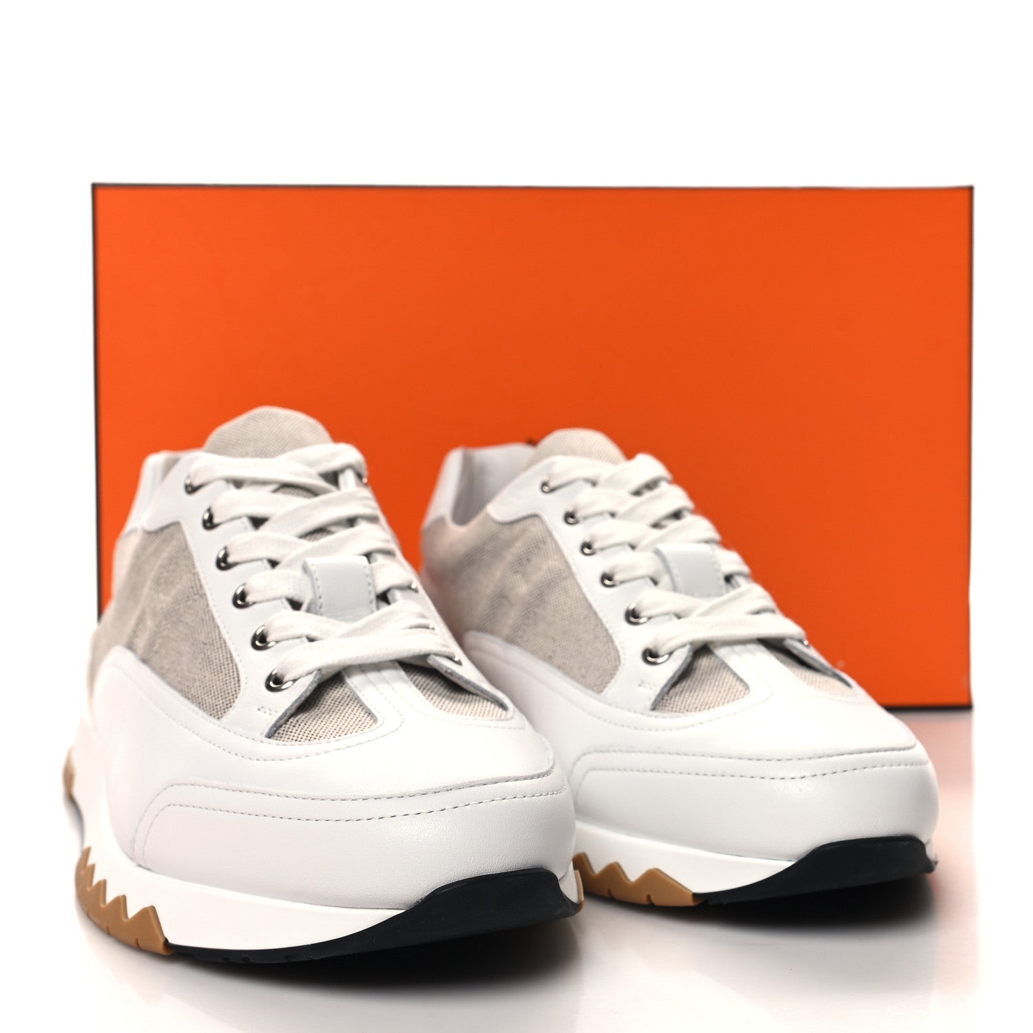 Hermes Canvas Calfskin Mens Trail Sneakers 42 Prunoir White 9 of 9