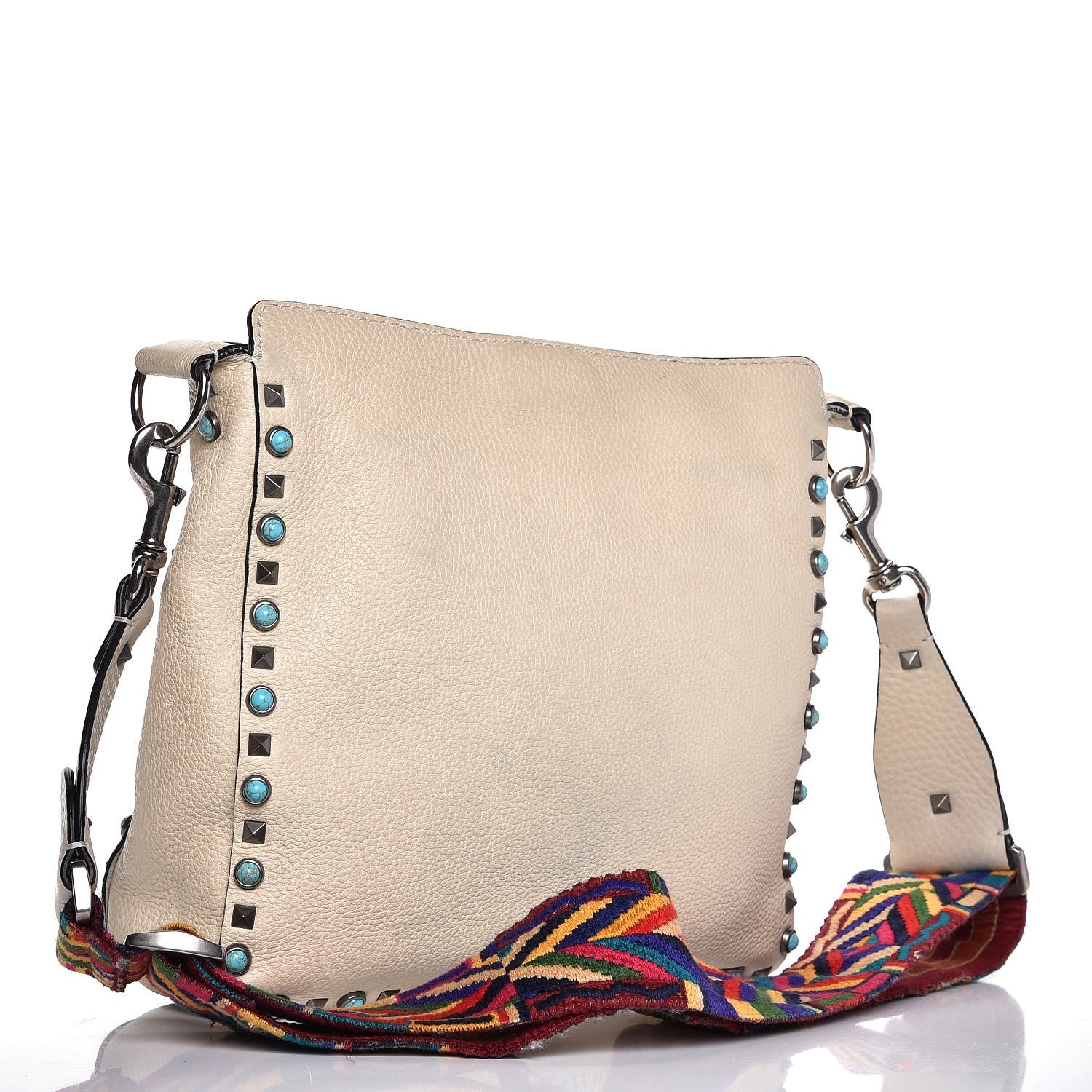 Valentino Garavani Pebbled Calfskin Tribal Small Guitar Strap Rockstud Rolling Flip-Lock Messenger Bag Ivory 3 of 16