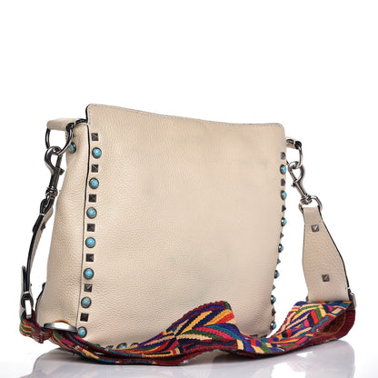 Valentino Garavani Pebbled Calfskin Tribal Small Guitar Strap Rockstud Rolling Flip-Lock Messenger Bag Ivory 3 of 16