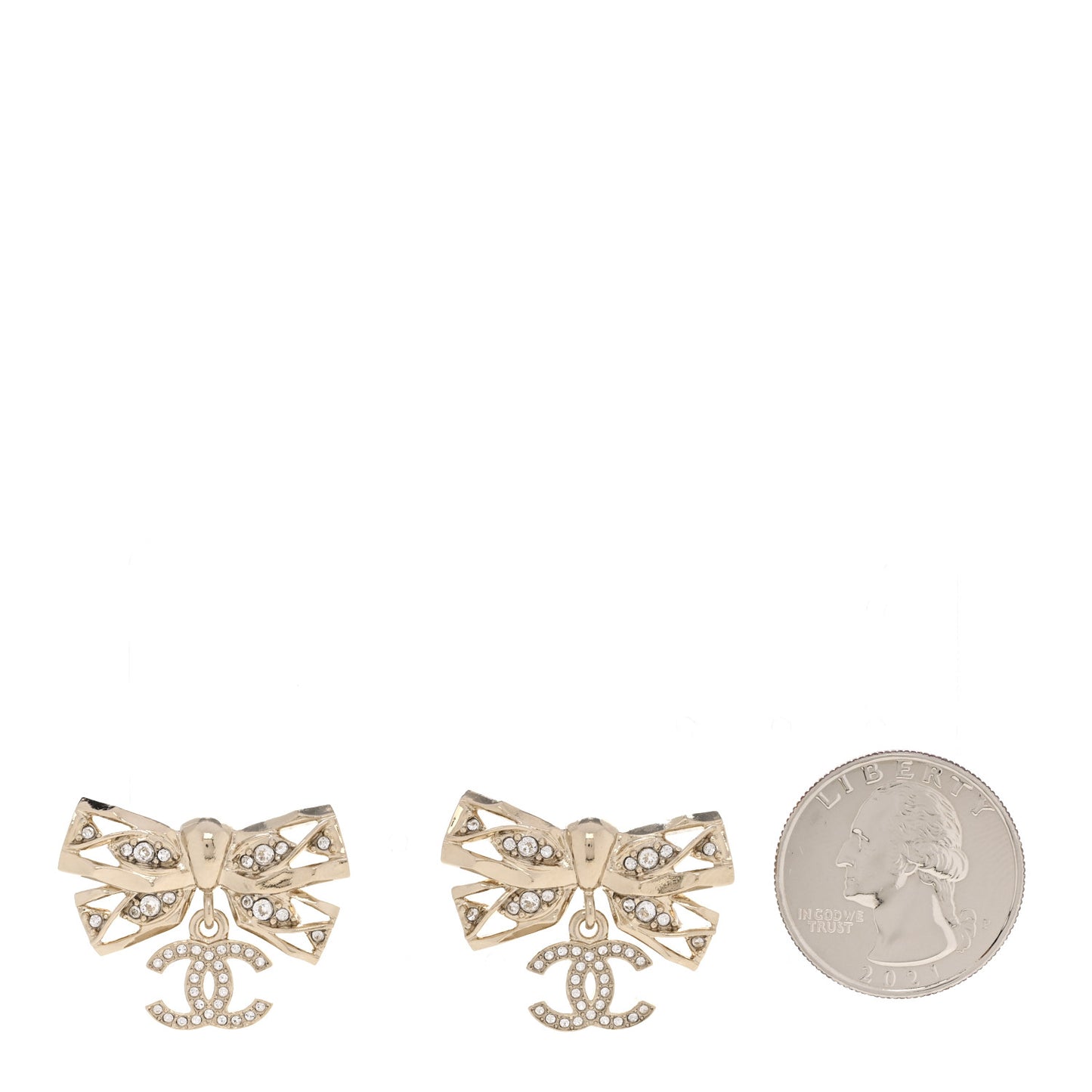 Crystal CC Bow Drop Earrings Gold