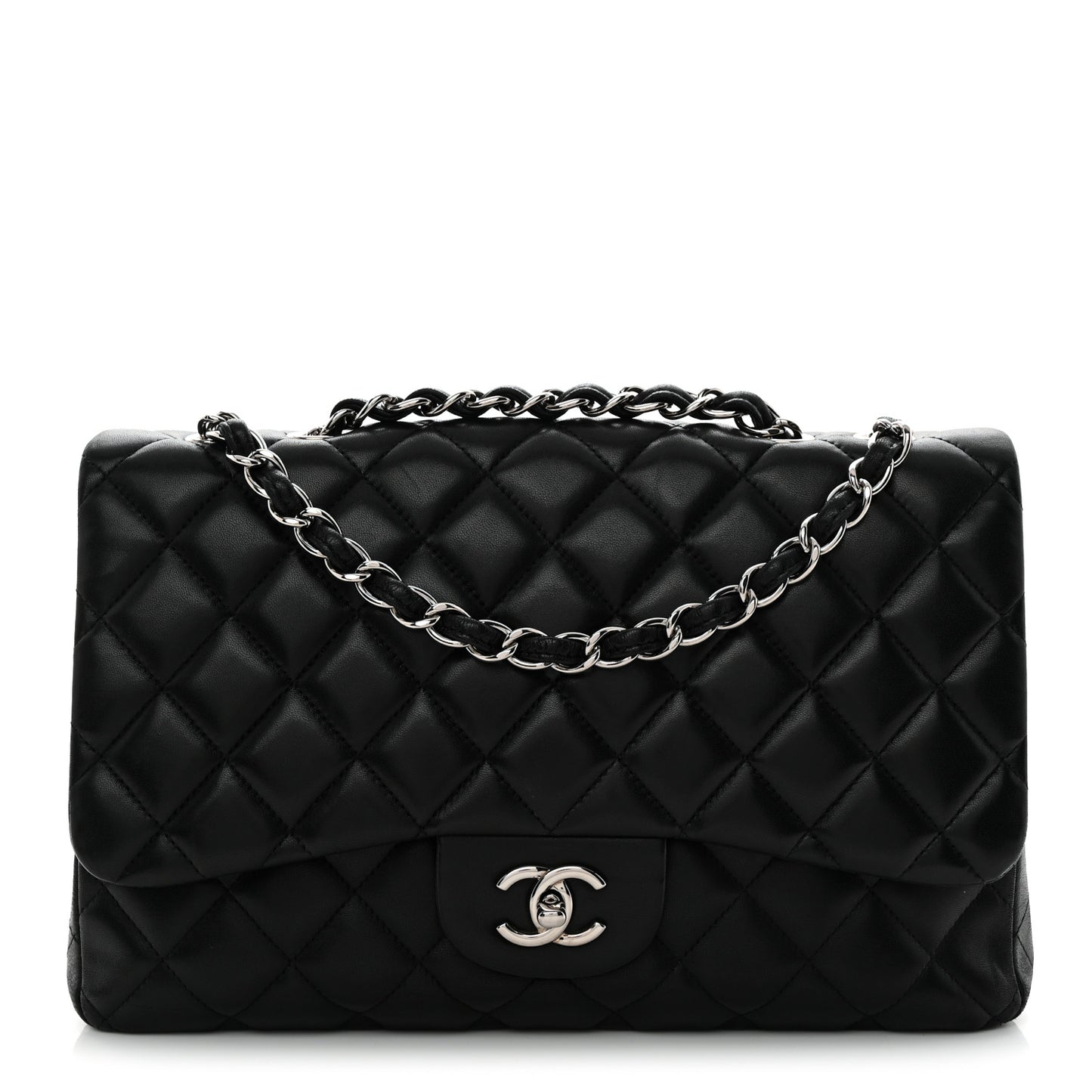Lambskin Quilted Jumbo Single Flap Black