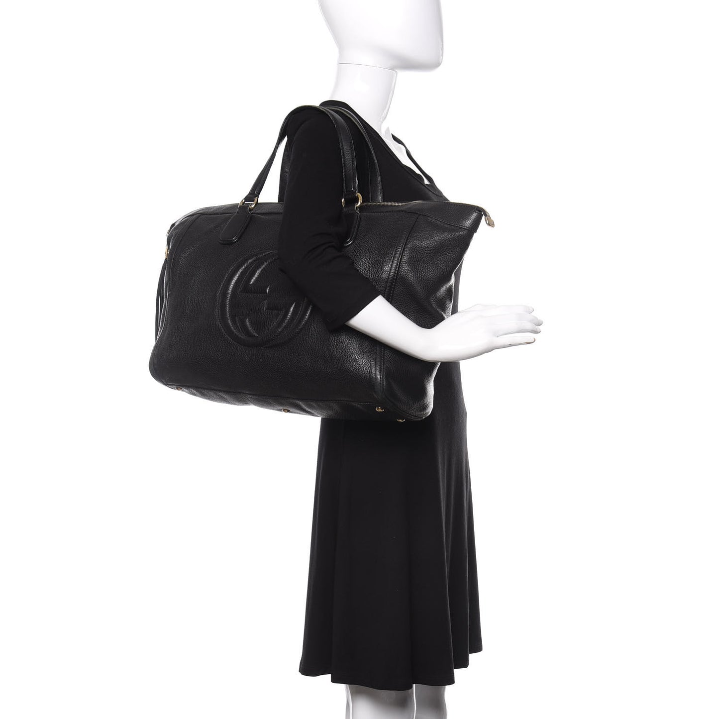 Pebbled Calfskin Large Soho Top Handle Bag Black