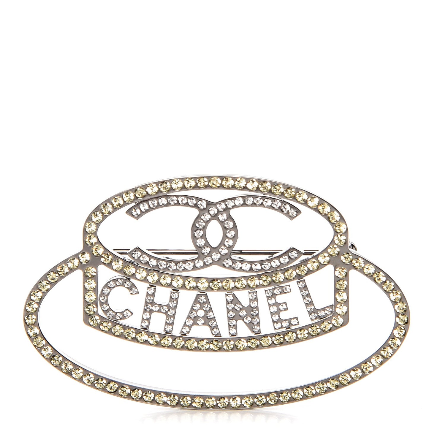 Ruthenium Strass Crystal Hat Brooch Pale Yellow