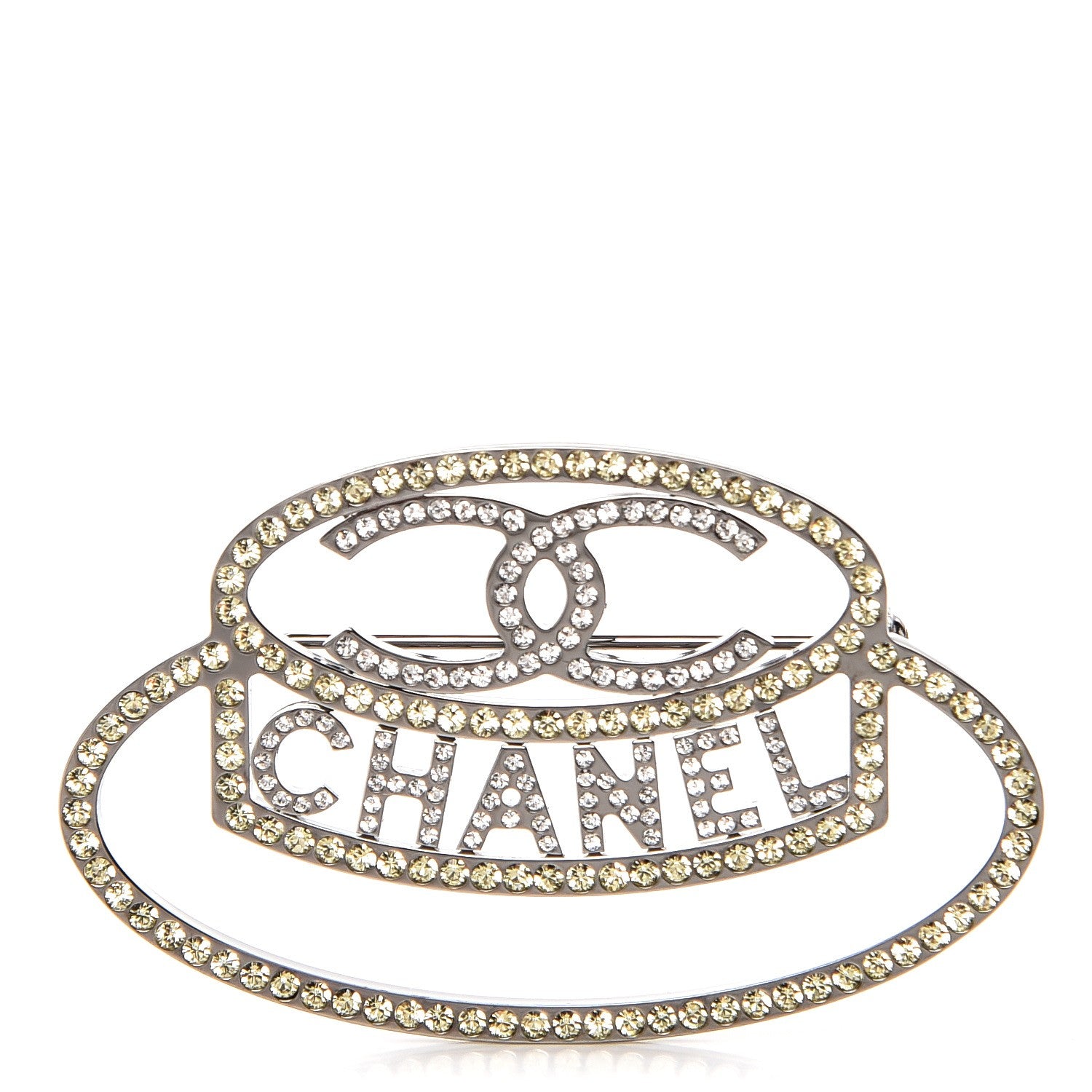 Chanel Ruthenium Strass Crystal Hat Brooch Pale Yellow 1 of 5