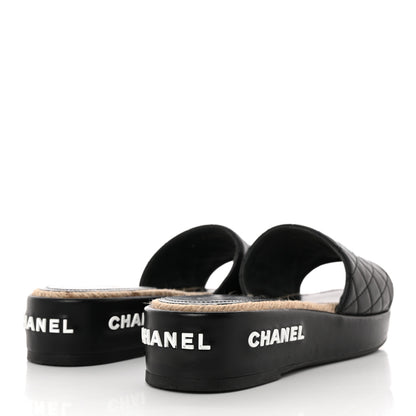 Chanel Lambskin Quilted CC Mules Sandals 39 Black White 4 of 12