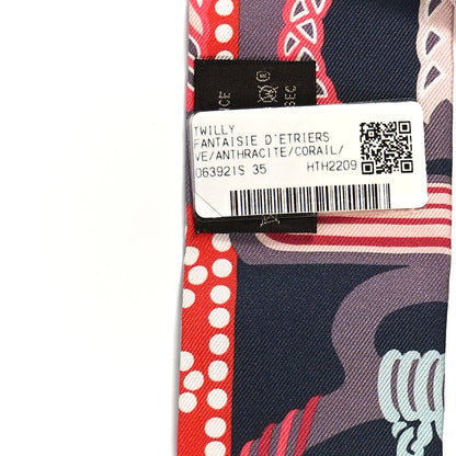 Hermes Silk Fantaisie D'Etriers Twilly Anthracite Corail 3 of 4