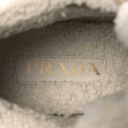 Prada Suede Shearling Mid Top Sneakers 41 Ecru 9 of 10
