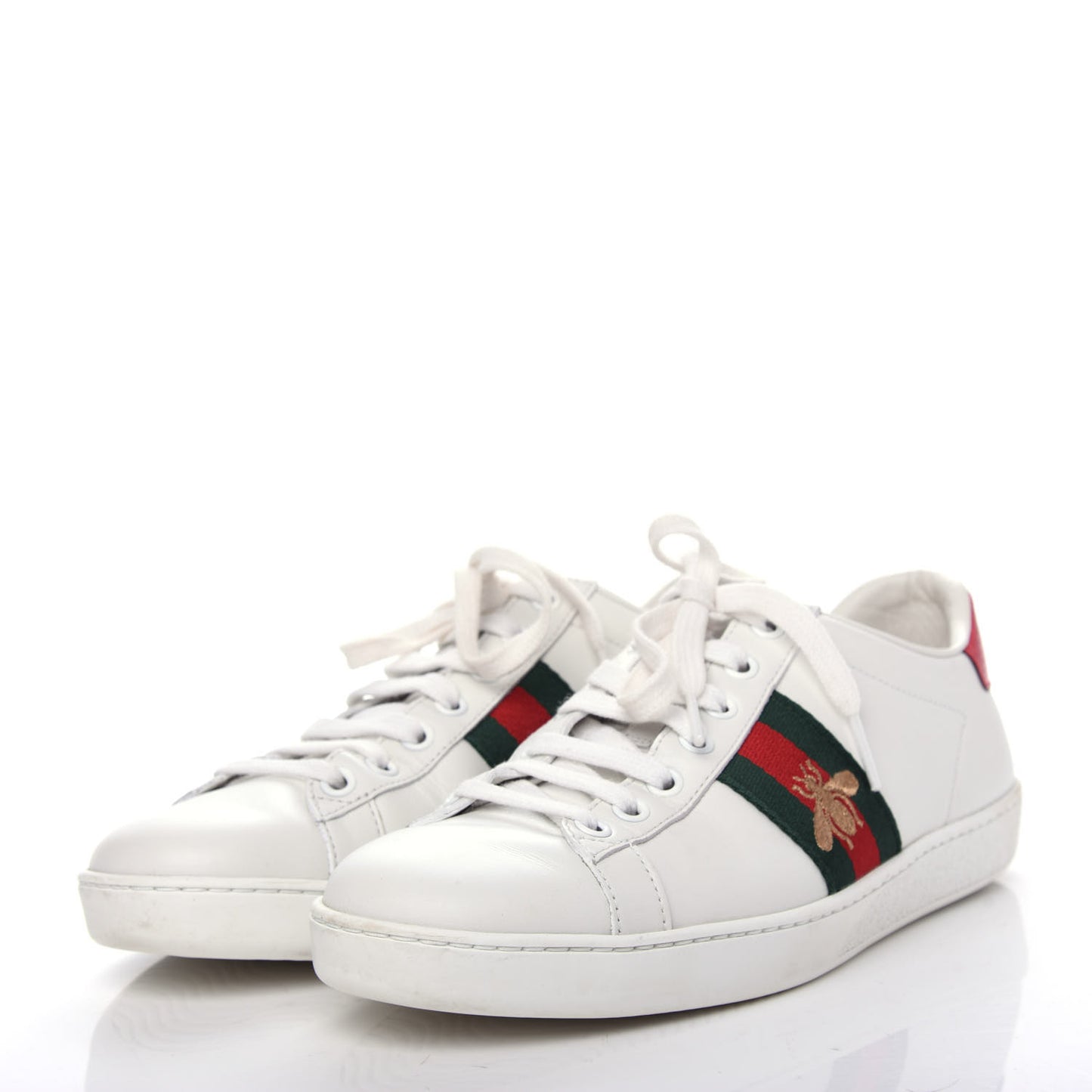 Calfskin Ayers Bee Embroidered Womens Ace Sneakers 37.5 White Green