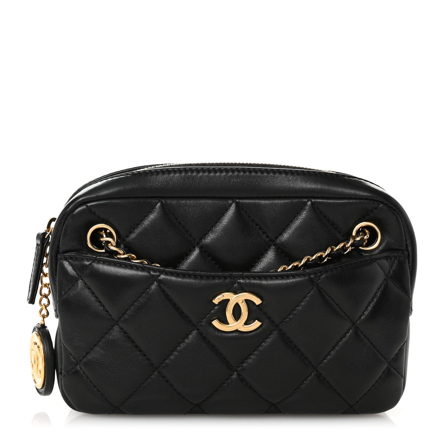 Shiny Lambskin Quilted Mini Camera Case Black