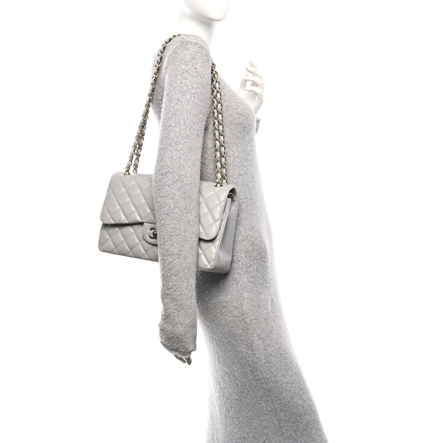 Chanel Caviar Quilted Jumbo Double Flap Grey Grey 2 of 11