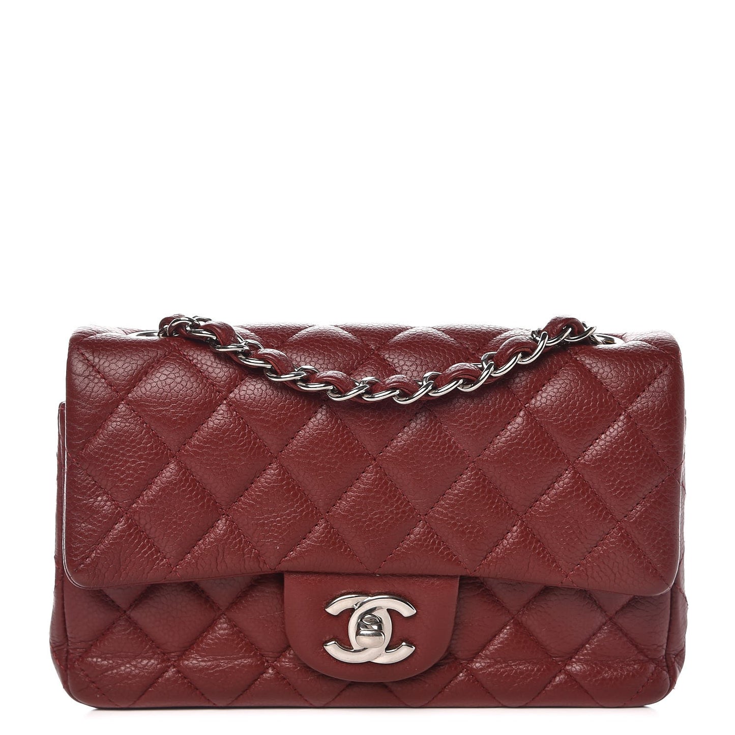 Caviar Quilted Mini Rectangular Flap Burgundy