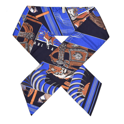 Hermes Silk Carre En Carres Maxi Twilly Marine Klein Brun 1 of 5