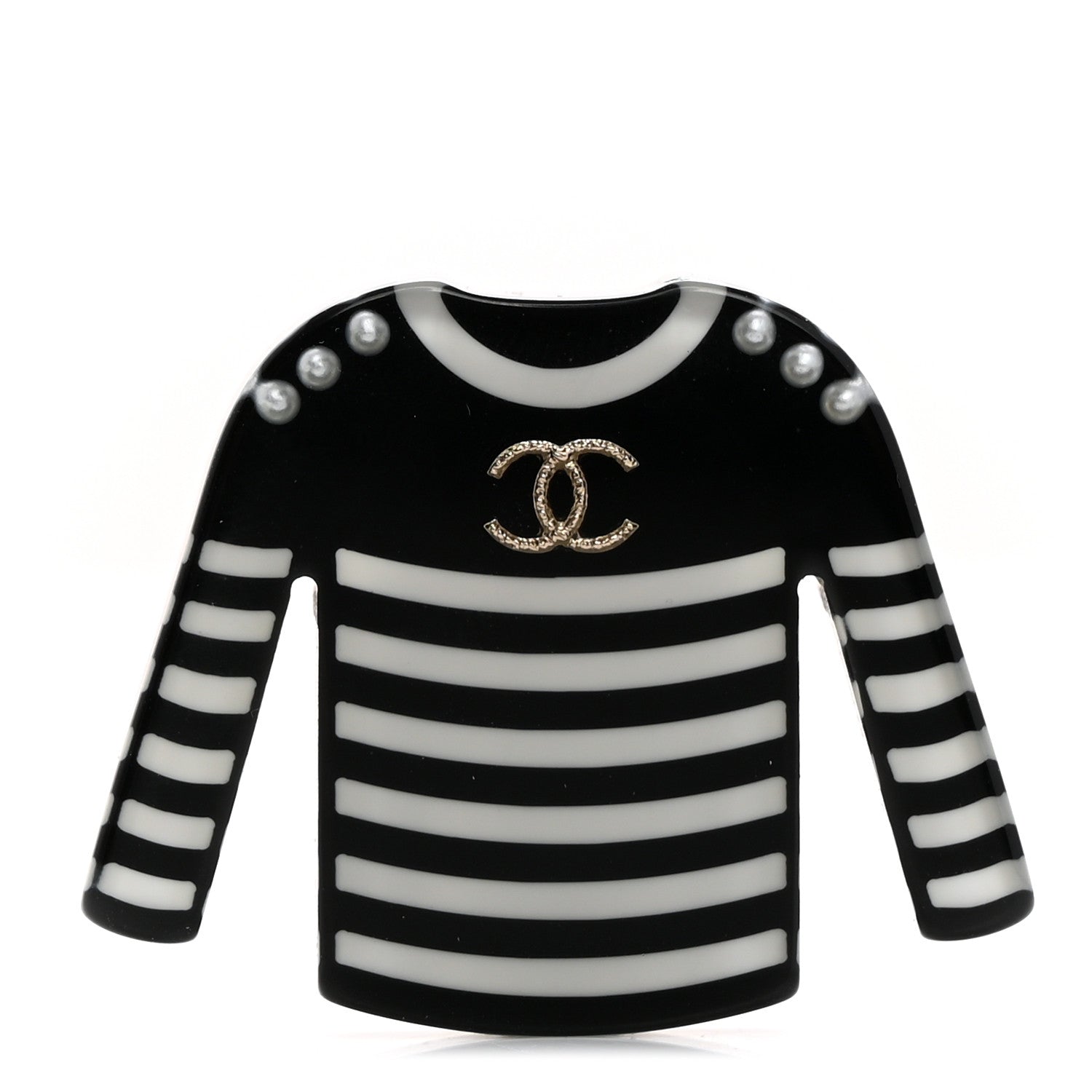 Chanel Resin Sweater CC Brooch Black White 1 of 5