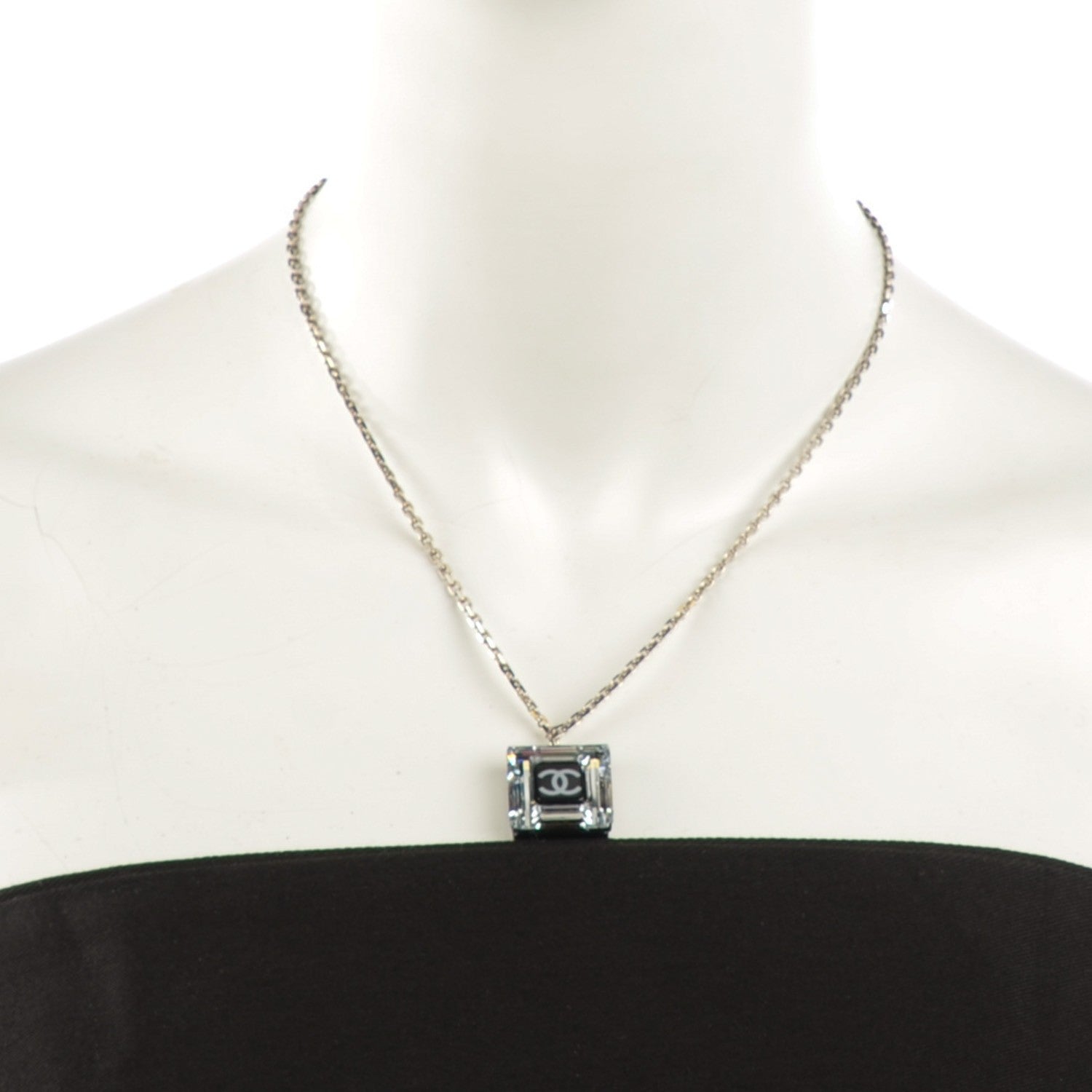 Chanel Crystal CC Square Charm Necklace 2 of 7