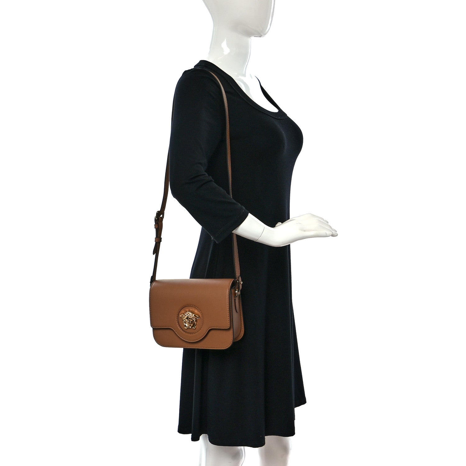 Versace Grained Calfskin La Medusa Flap Shoulder Bag Brown 2 of 12