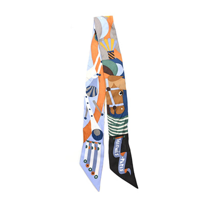 Hermes Silk Parade En Fanfare Twilly Brun Bleu Jean Vert 2 of 5