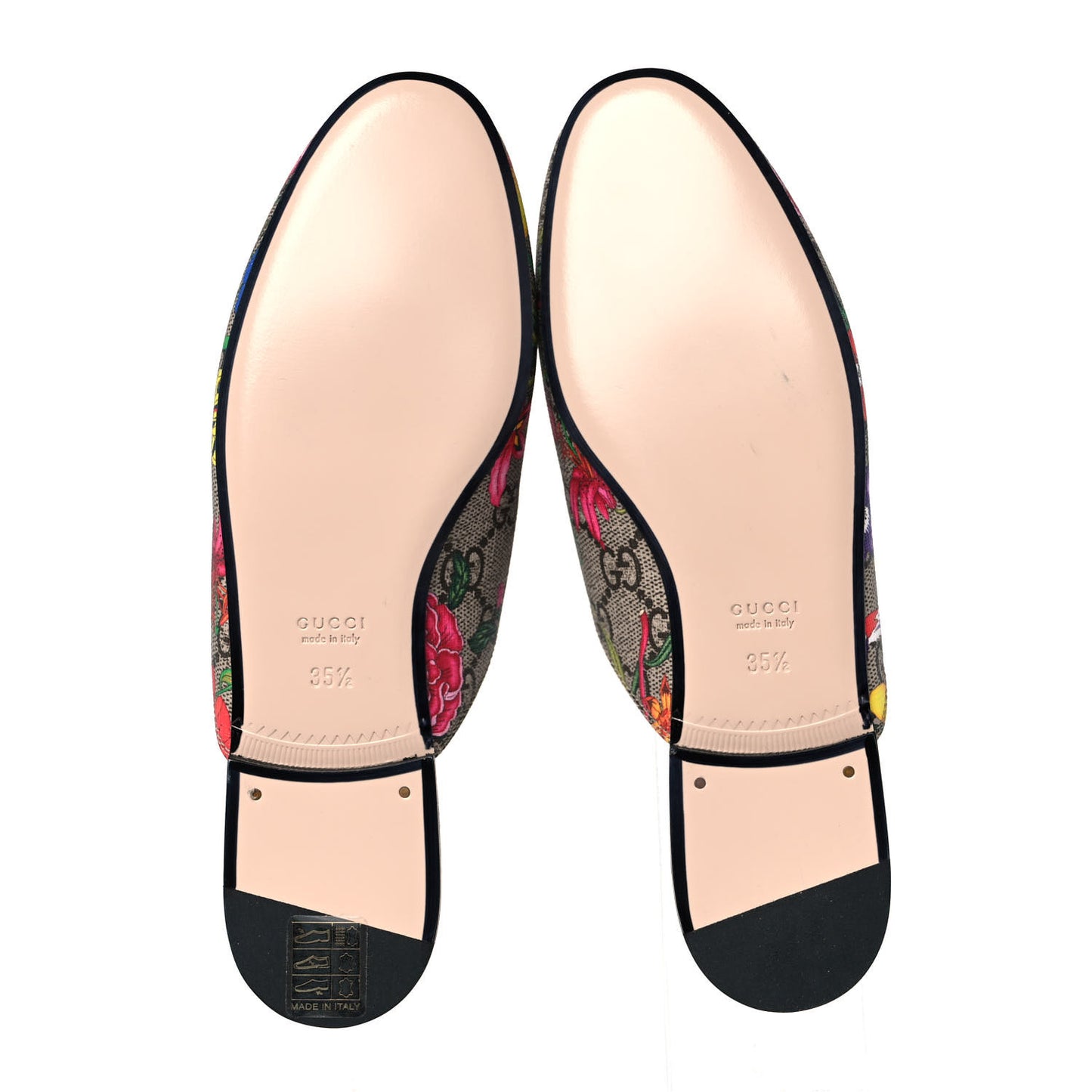 GG Supreme Monogram Flora Womens Princetown Slippers 35 Beige Ebony Multicolor Rosso