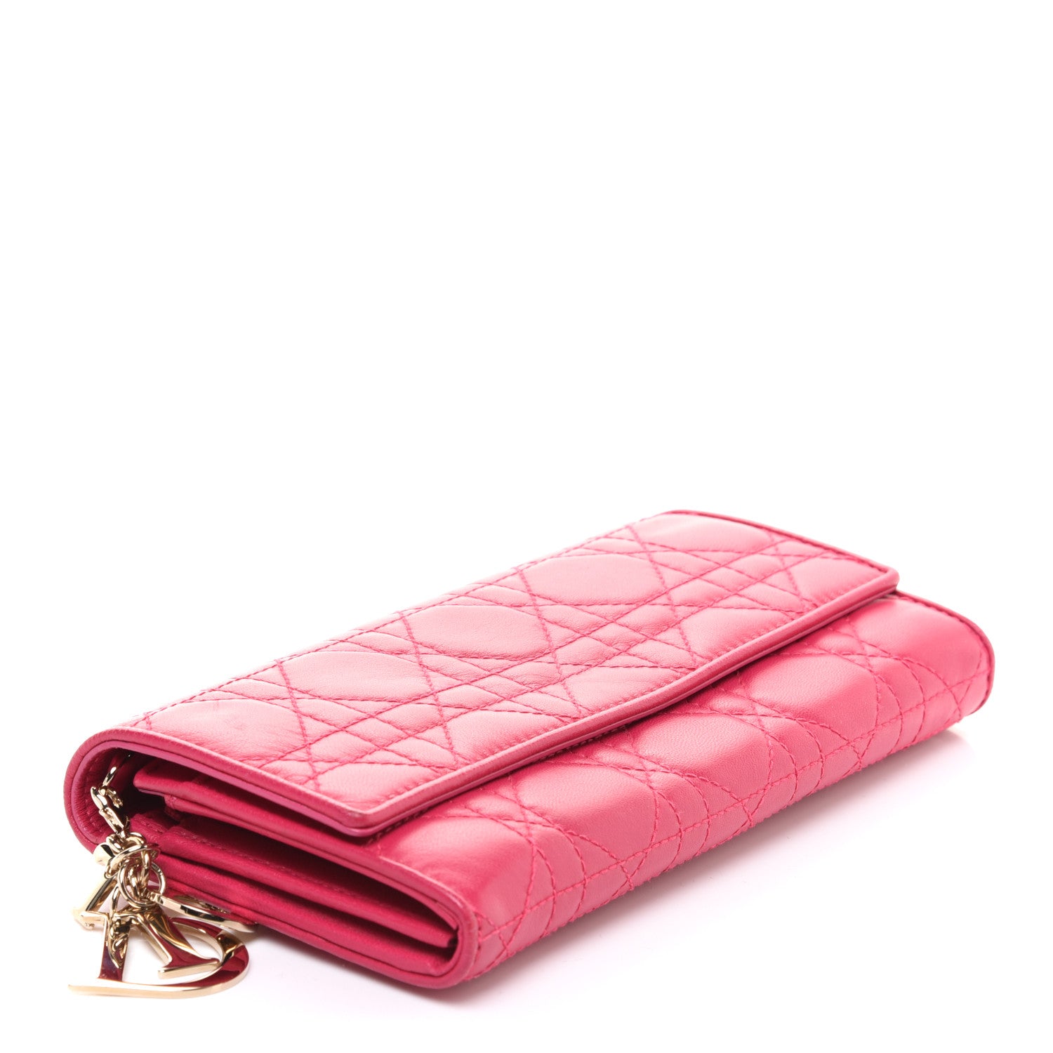 Christian Dior Lambskin Cannage Lady Dior Rendezvous Wallet On Chain Fuchsia 4 of 12