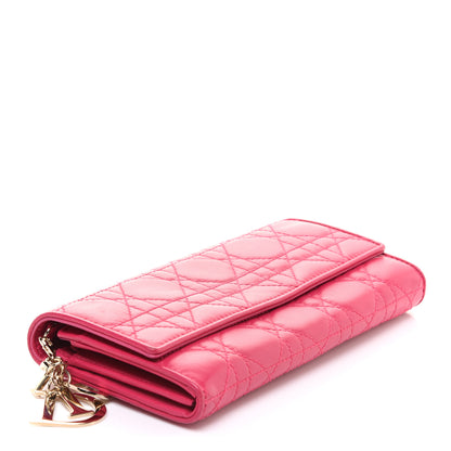 Christian Dior Lambskin Cannage Lady Dior Rendezvous Wallet On Chain Fuchsia 4 of 12
