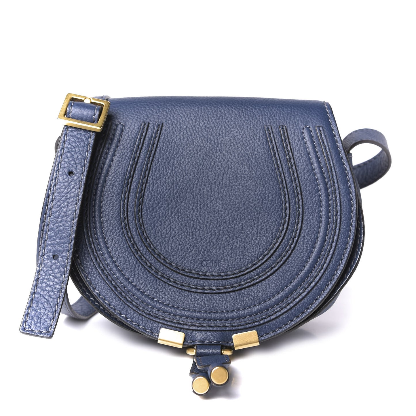 Calfskin Mini Marcie Round Crossbody Bag Royal Navy