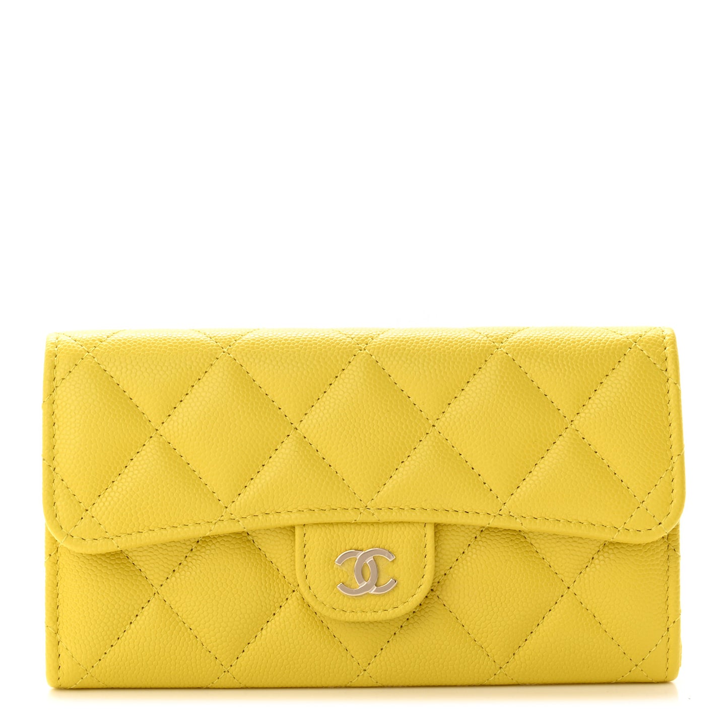 Caviar Quilted Medium Gusset Flap Wallet Yellow