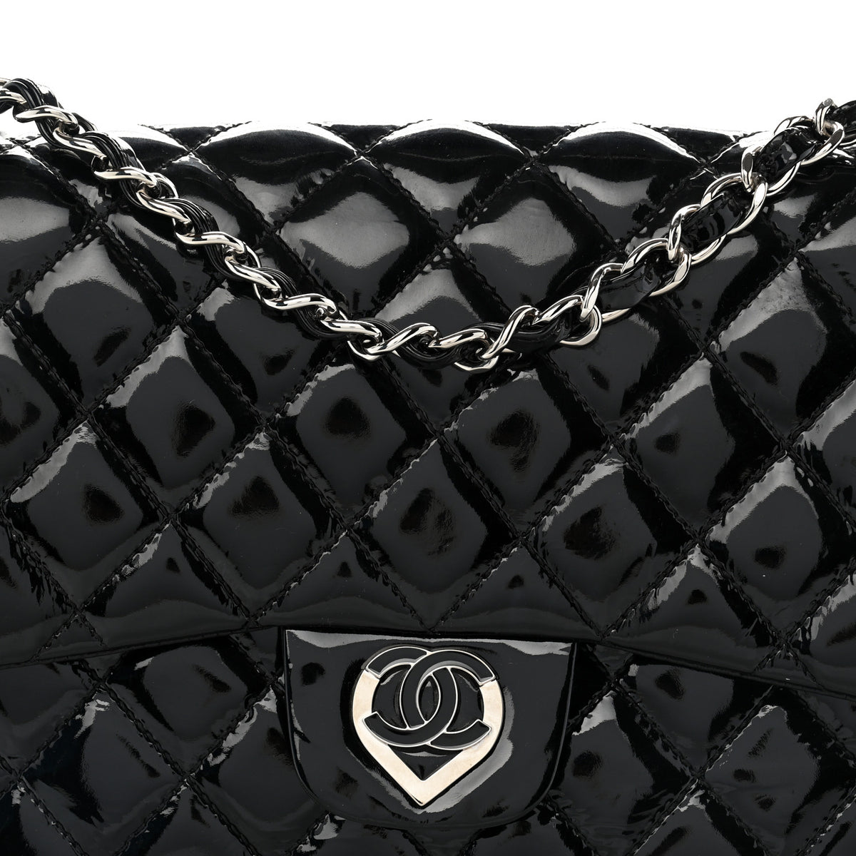 Patent Quilted Jumbo Single Flap Black