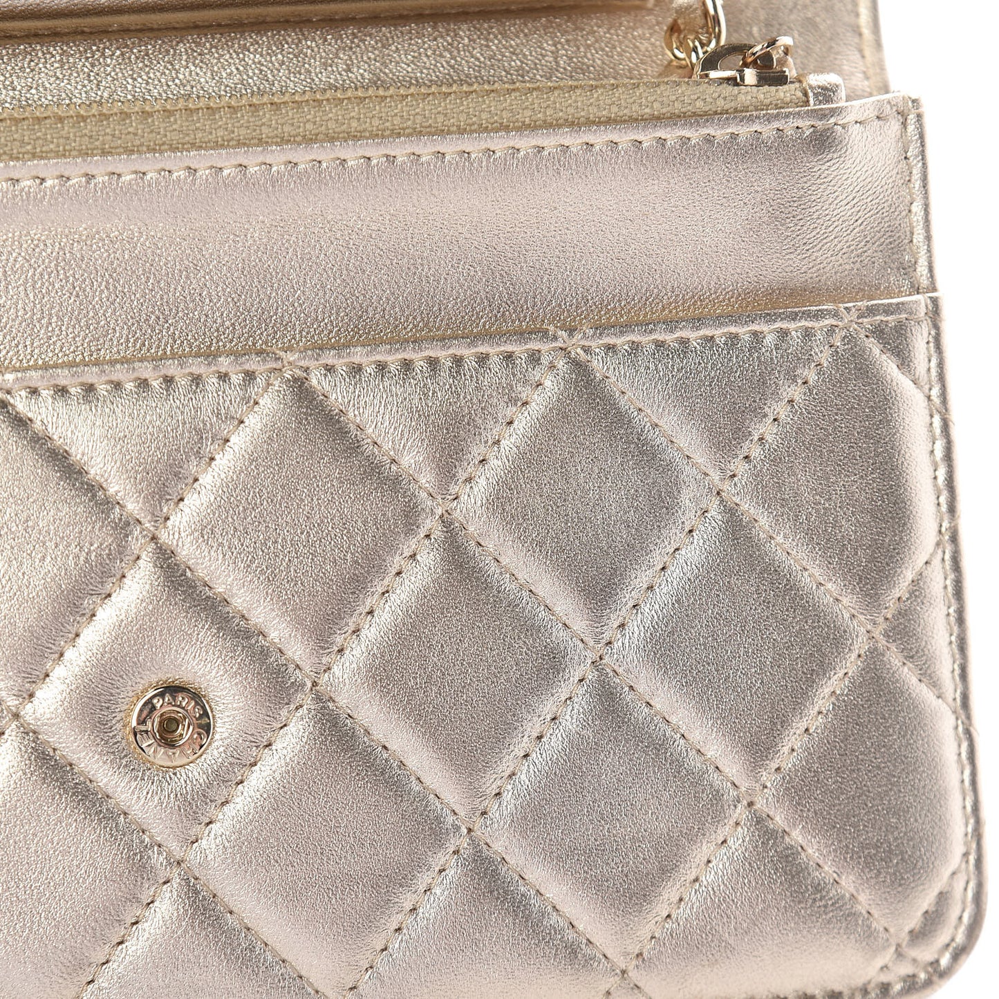 Lambskin Quilted Wallet On Chain WOC Light Gold