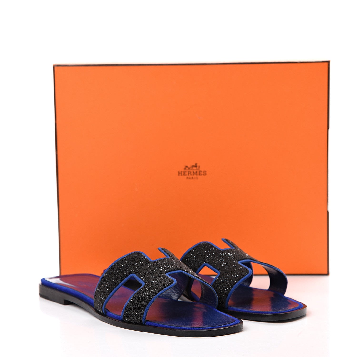 Hermes Suede Goatskin Crystal Powder Oran Sandals 40 Black Bleu Saphir 11 of 11