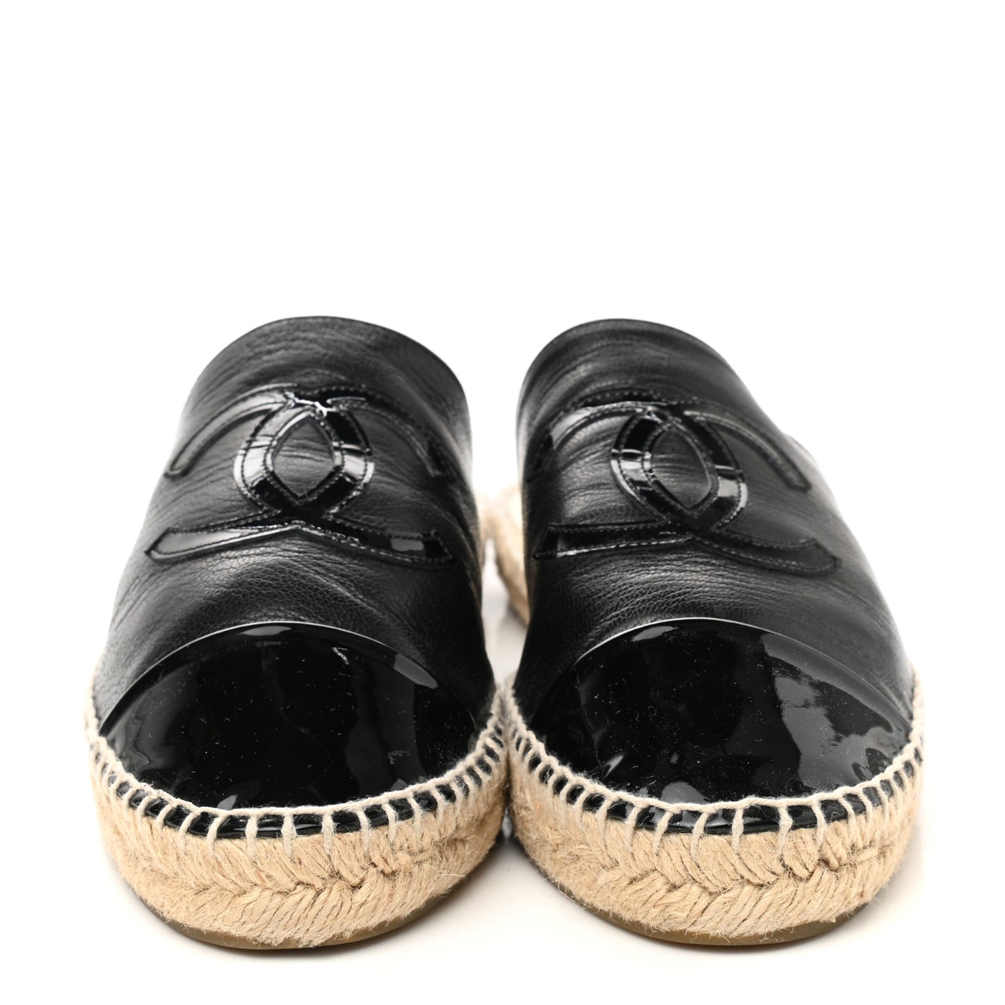 Iridescent Goatskin Patent CC Espadrille Mules 39 Black