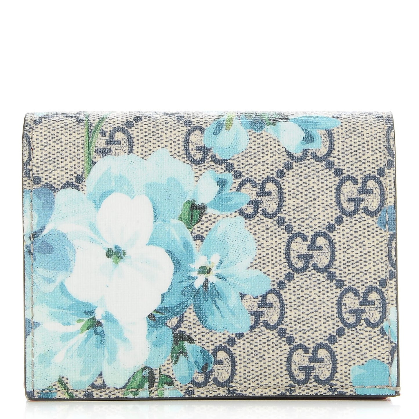 GG Supreme Monogram Blooms Card Case Beige Blue Navy Hibiscus Red