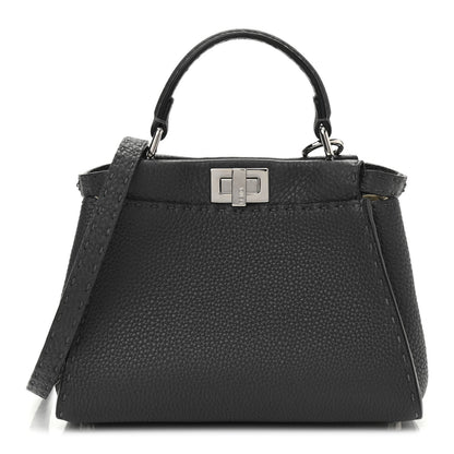 Fendi Cuoio Romano Selleria Bi-Color Mini Peekaboo Iconic Satchel Asfalto Latte 1 of 10