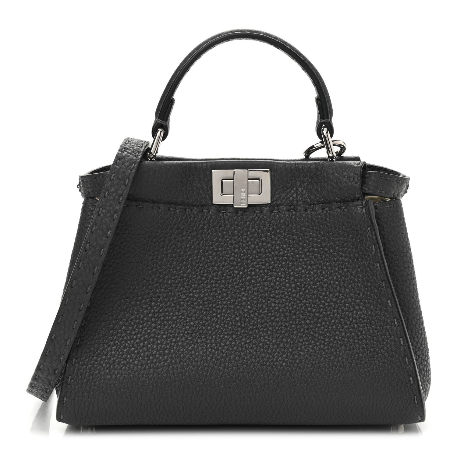 Fendi Cuoio Romano Selleria Bi-Color Mini Peekaboo Iconic Satchel Asfalto Latte 1 of 10